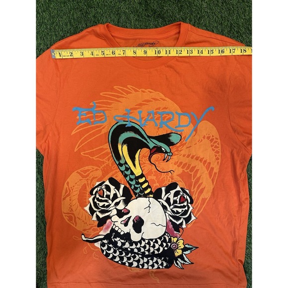 Ed Hardy Rose Cobra T-Shirt Large Tee Orange Blue Lettering NWT Graphic‎ Shirt - Picture 5 of 13
